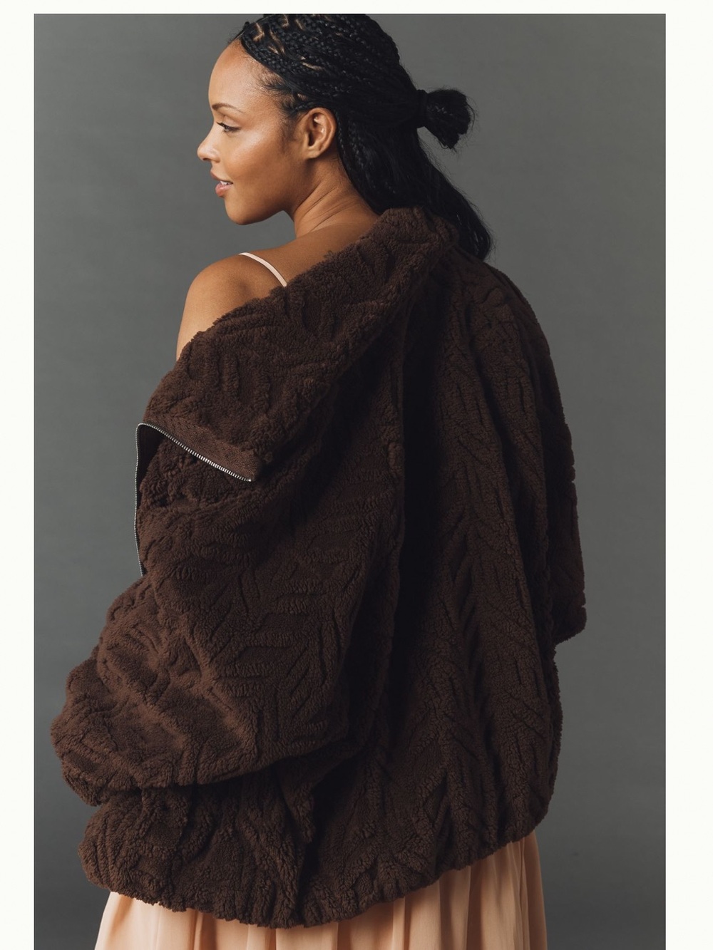 NWT Anthropologie Pilcro Textured Faux Fur Jacket in Chicory Coffee, XL